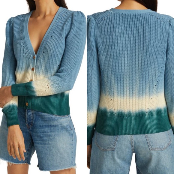Veronica Beard Parula Dip-Dye Puff-Sleeve Cardigan Large - Picture 6 of 6